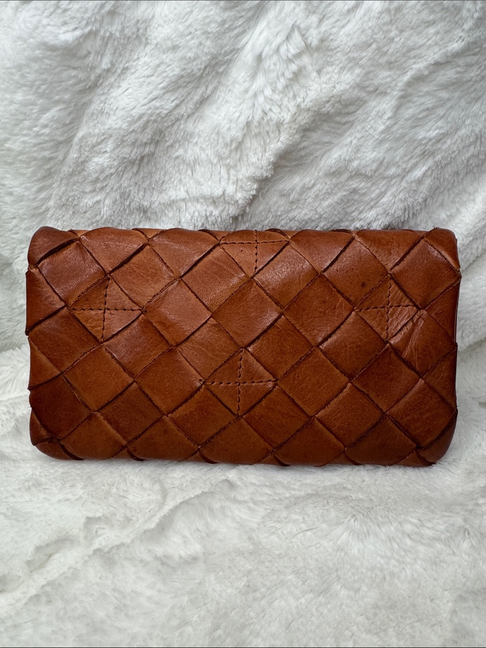 Handwoven Leather Clutch Wristlet in Cognac